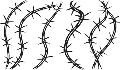 Silhouettes of thorn branches in vector design, ideal for nature, plant, and garden