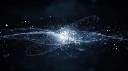 Abstract design showing quantum fluctuations, particles appearing and disappearing in dark space  