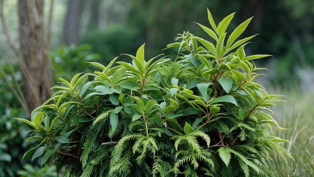 Lush green Pteris cretica fern plant surrounded by vibrant foliage in a natural outdoor setting showcasing biodiversity and tranquility.