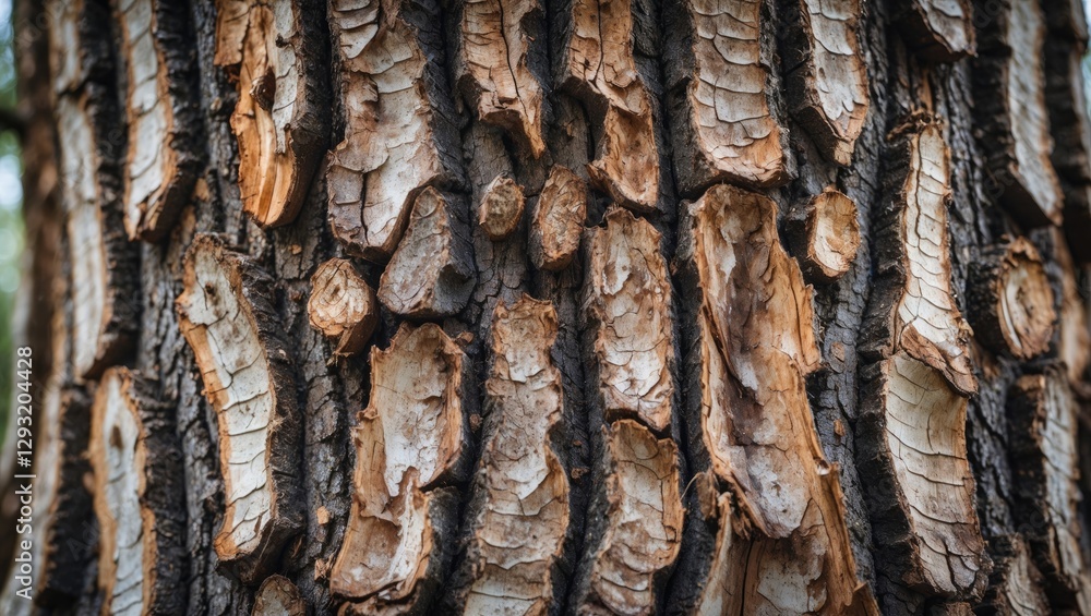 Poster detailed close-up of textured tree bark highlighting unique patterns and natural colors ideal for na