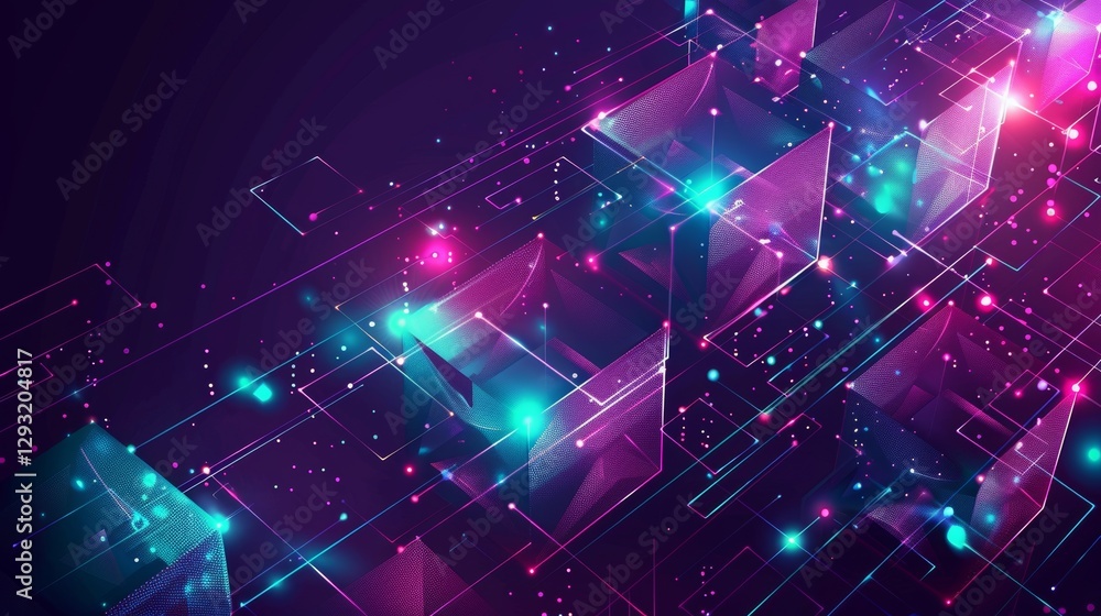 Aufkleber abstract neon glowing cubes background. abstract digital cubes . abstract background. abstract futur