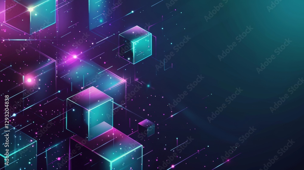 Aufkleber abstract neon glowing cubes background. abstract digital cubes . abstract background. abstract futur