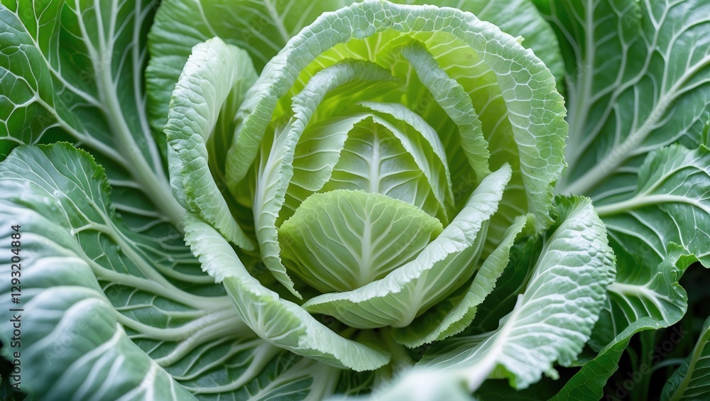 Poster fresh green cabbage close-up showcase of leaf textures and natural patterns in agriculture and culin