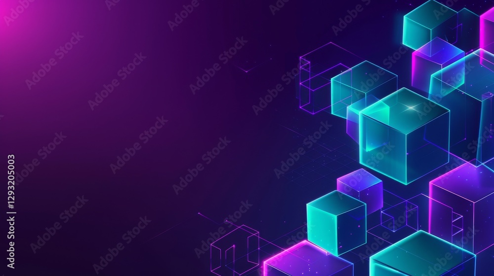 Poster abstract neon glowing cubes background. abstract digital cubes . abstract background. abstract futur