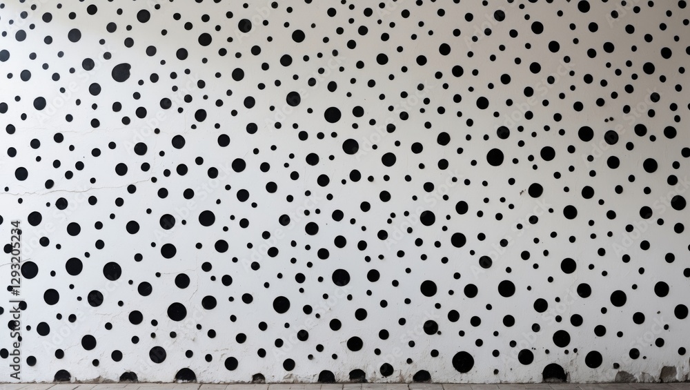 Poster abstract background of a white wall covered in random black spots creating visual texture and design