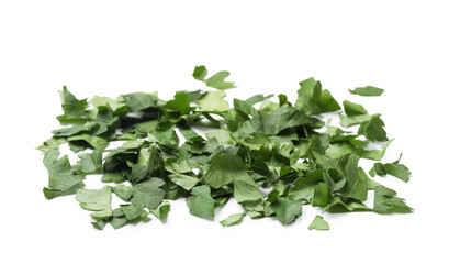 Fototapeta premium Chopped green parsley leaves isolated on white
