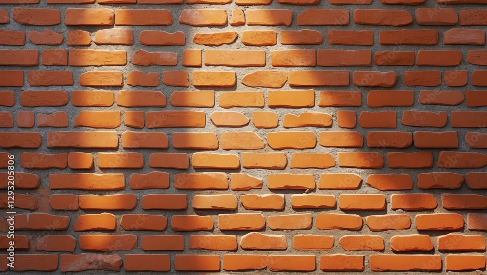 Poster textured orange brick wall with light and shadow interplay creating depth and visual interest in arc
