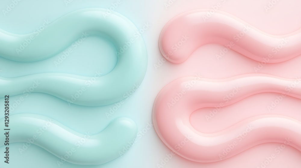 Poster smooth curved lines of pale blue and soft pink on light background creating abstract texture and vis