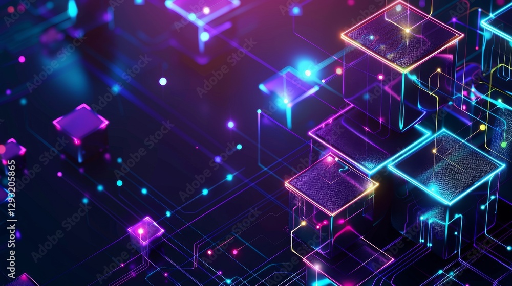 Aufkleber abstract neon glowing cubes background. abstract digital cubes . abstract background. abstract futur