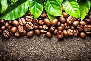 Obraz premium Coffee beans & leaves, fresh, flavorful background use