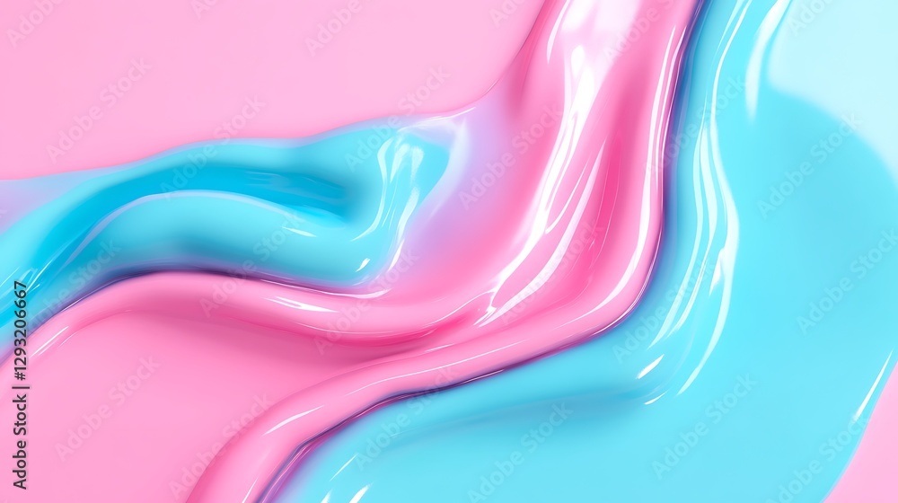 Poster smooth flow of pink and blue paint creating vibrant textures and patterns on a clean background