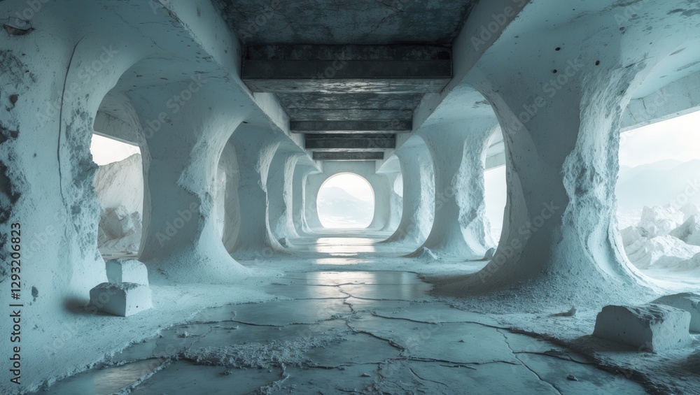 Canvas Prints abstract white cement corridor with textured walls and natural light, creating a serene and modern a