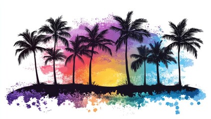 Colorful Tropical Palm Trees Silhouette