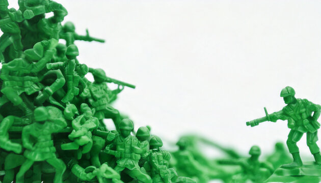 Green toy soldiers text space background: power imbalance one against all