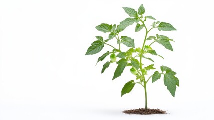Obraz premium Young Tomato Plant Growing in Soil Isolated on White Background