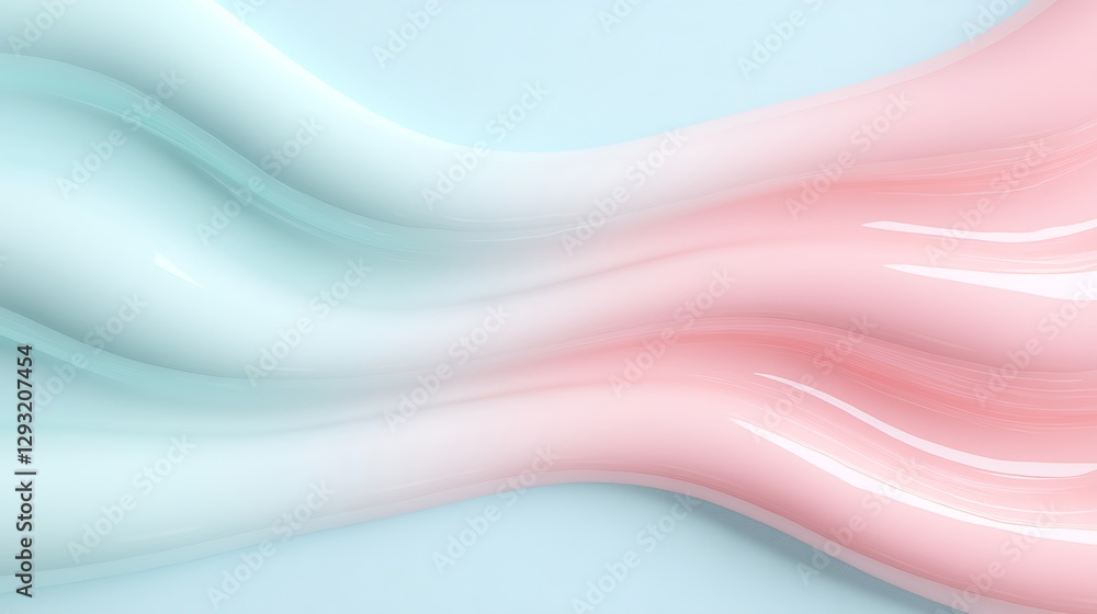Poster smooth flowing lines in light pink and aqua colors creating a calm and serene abstract background