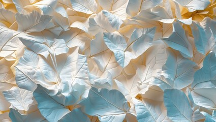 Elegant white paper leaves texture arrangement on a soft pastel background creating a clean and soothing aesthetic for design projects.