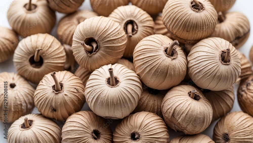Poster whole candlenuts arranged in a clustered formation showcasing their unique round shape and texture a