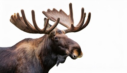 A Majestic Moose with Impressive Antlers Against an Isolated Background A Transparent PNG Showcasing the Power and Grace of Wildlife in a Minimalist Palette, Ideal for Digital Art, Home Decor,