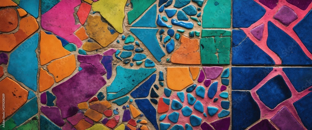 Poster vibrant abstract patterned floor tiles showcasing a colorful mosaic design perfect for creative back