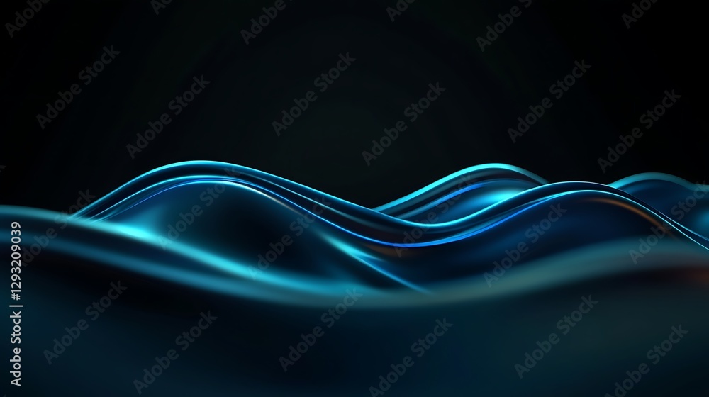 Aufkleber smooth flowing waves with vibrant blue tones against a dark background creating a serene abstract oc