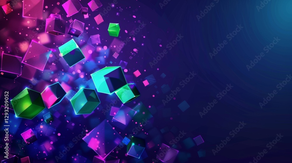 Aufkleber abstract neon glowing cubes background. abstract digital cubes . abstract background. abstract futur