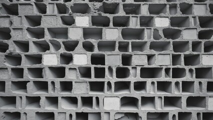 Obraz premium Textured pattern of gray cement blocks in black and white showcasing industrial design and architectural elements for contemporary visuals.