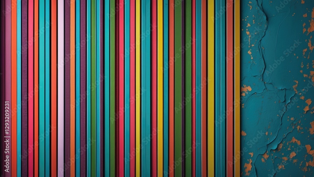 Poster colorful vertical stripes pattern with textured backdrop featuring a distressed wall and vibrant des