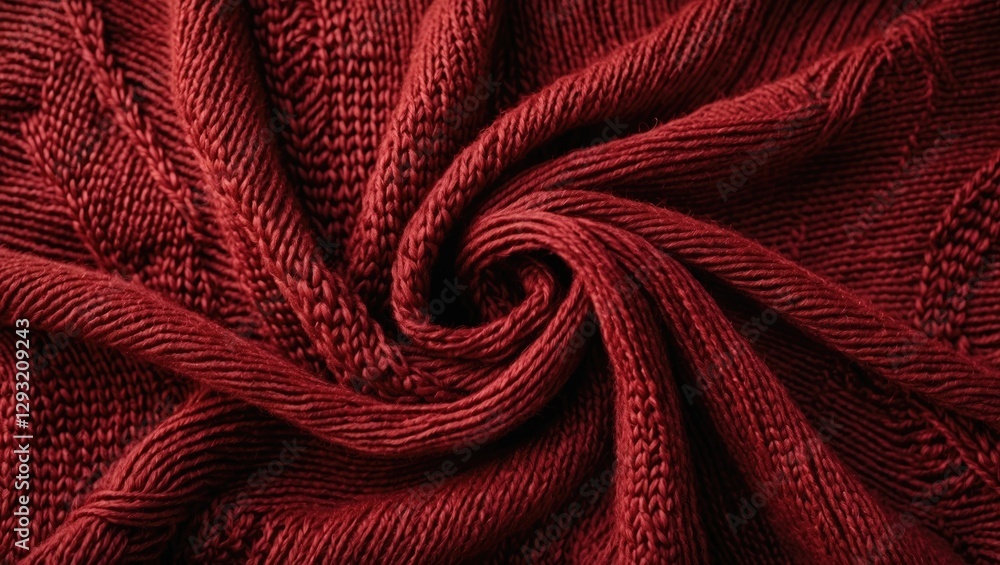 Poster handmade red wool knitted fabric texture showcasing intricate patterns and soft fibers suitable for 