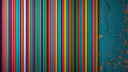 Colorful vertical stripes pattern with textured backdrop featuring a distressed wall and vibrant design elements for creative applications.