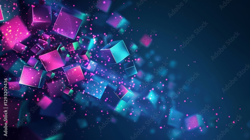 Aufkleber abstract neon glowing cubes background. abstract digital cubes . abstract background. abstract futur