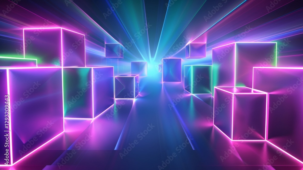 Aufkleber abstract neon glowing cubes background. abstract digital cubes . abstract background. abstract futur
