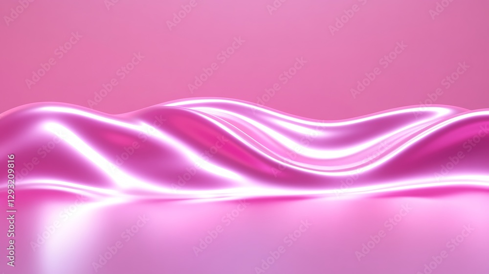 Poster smooth pink wave pattern with glowing highlights in an abstract minimalist style for creative projec