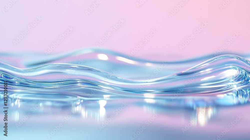 Poster smooth transparent water surface with gentle waves reflecting soft pastel colors in a serene environ