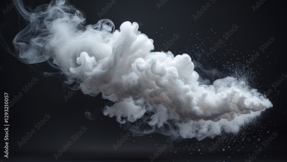 Poster abstract white smoke on black background with dynamic swirling effects and fine particles, ideal for