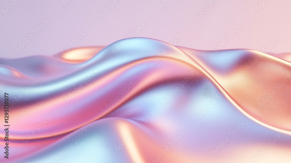Poster smooth waves of colorful fabric with iridescent texture and soft light reflection in artistic backgr