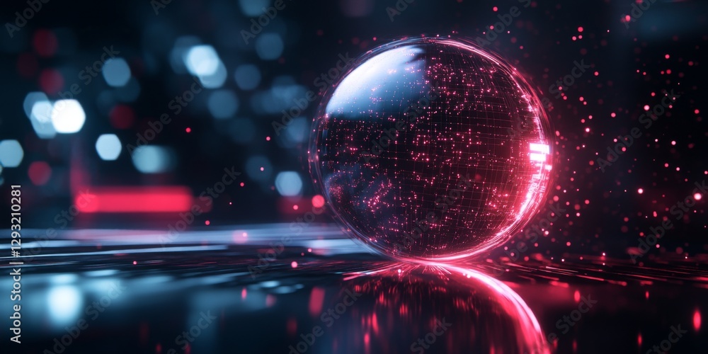 Aufkleber a glowing sphere with shimmering particles against a futuristic background. the image reflects techn