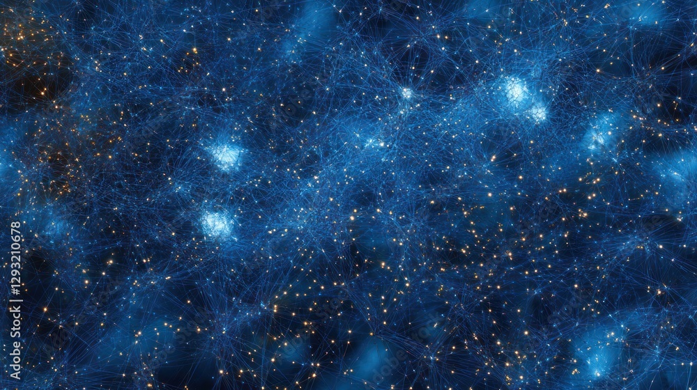 Poster abstract neural network connections, deep blue background, data visualization, tech concept