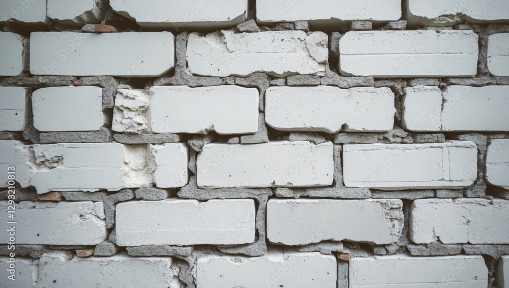 Poster white brick wall texture with uneven surfaces and visible cracks suitable for background design and 