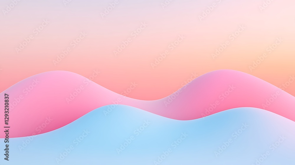 Poster soft colorful waves of pink and blue on a gentle gradient background for modern design projects