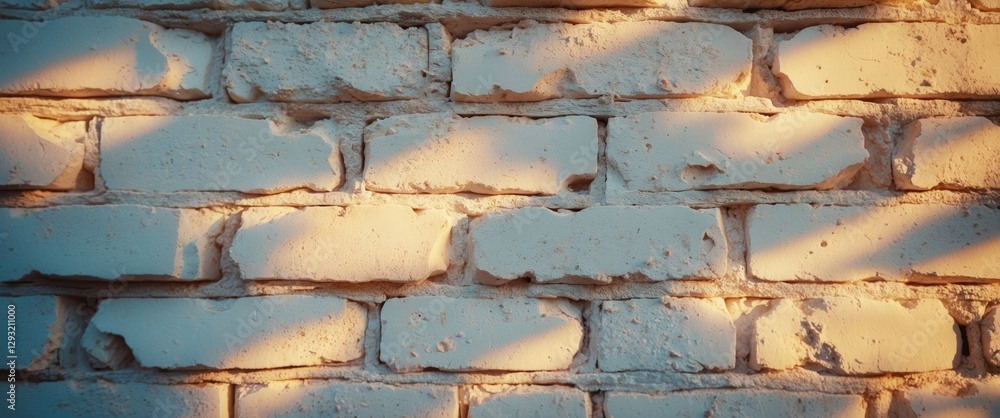Poster close-up of white brick wall texture with subtle shadows creating depth and character for architectu