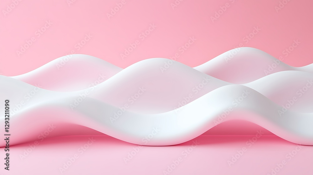 Poster soft curves and smooth waves of white shapes on a gentle pink background for elegant design concepts