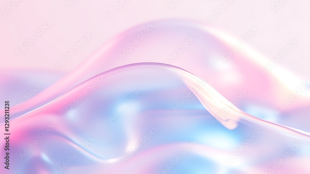 Poster soft flowing abstract shapes in pastel colors with subtle light reflections and gentle curves
