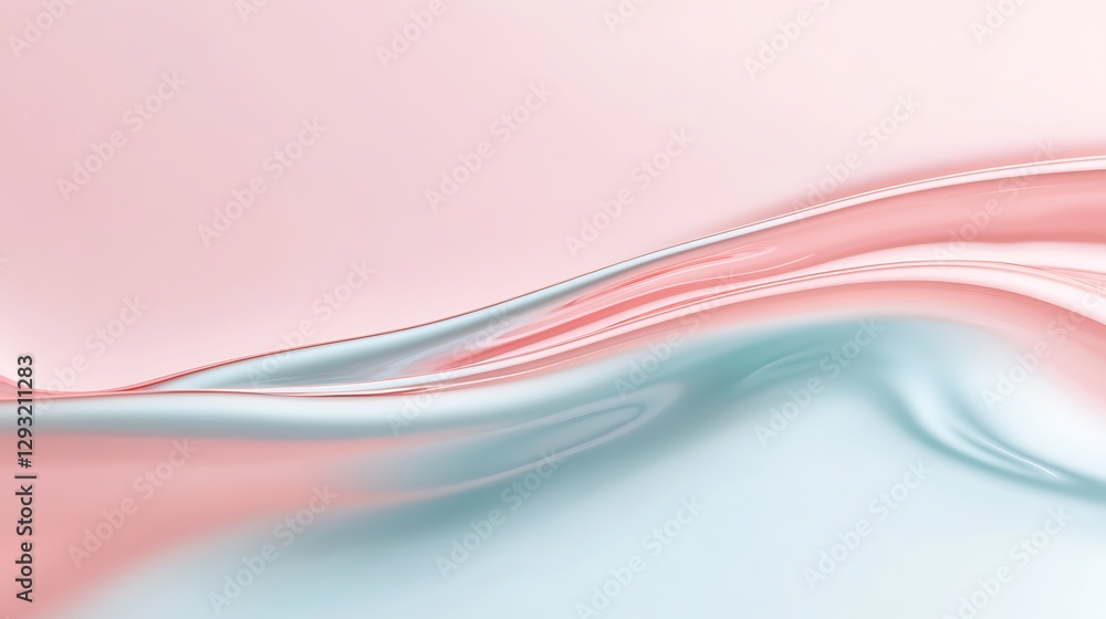 Poster soft flowing colors in abstract composition featuring gentle waves of pink and teal on light backgro