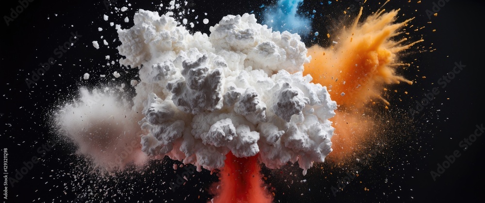 Poster colorful powder explosion creating a dynamic cloud effect against a black background showcasing vibr
