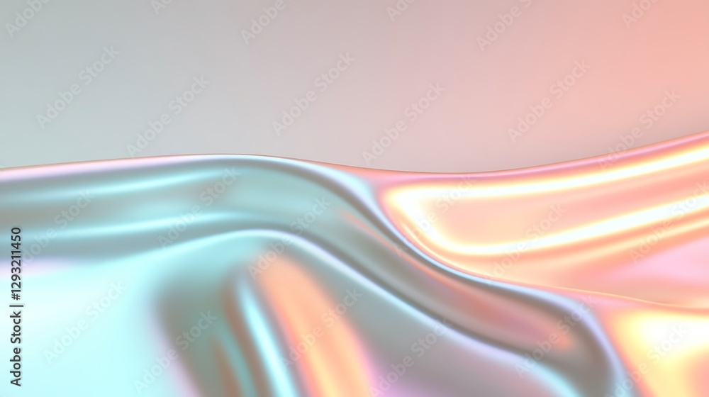 Poster soft flowing fabric with elegant texture and iridescent color reflection in gentle light