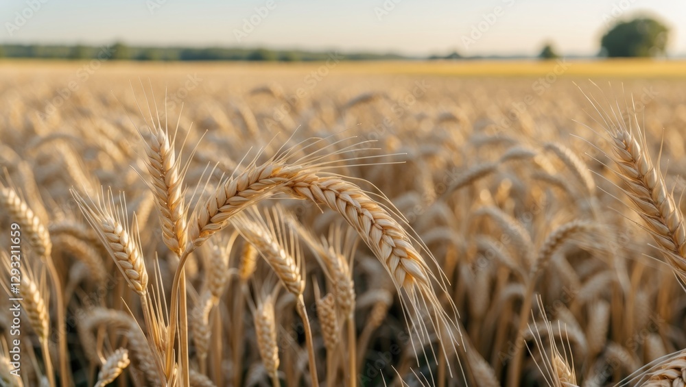 Poster wheat field bathed in summer light with lush grain stalks and open space for text overlay in nature 