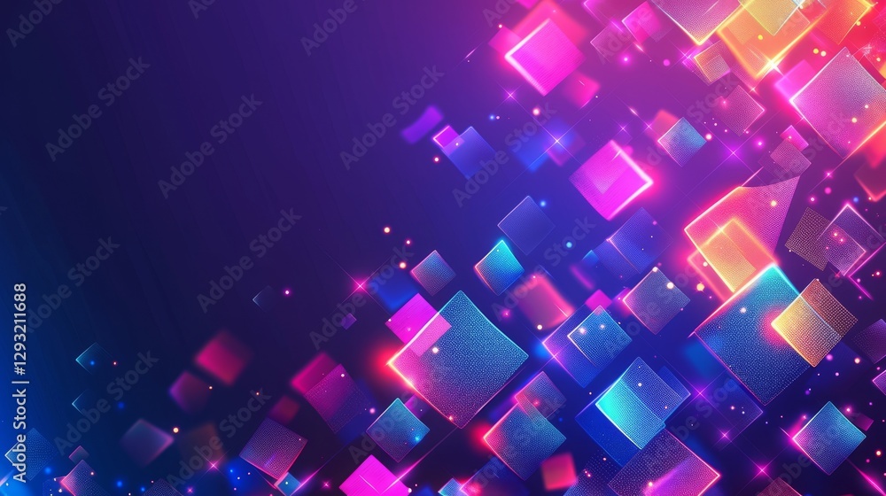 Aufkleber abstract neon glowing cubes background. abstract digital cubes . abstract background. abstract futur