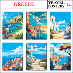 Greece Rhodes Thessaloniki Kos Travel Poster Wall Art Print Collection Set Part 14
