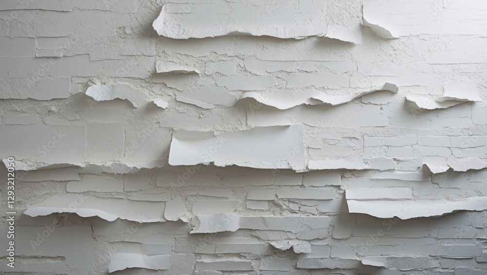 Poster textured white wall with peeling layers creating a unique artistic appearance suitable for backgroun